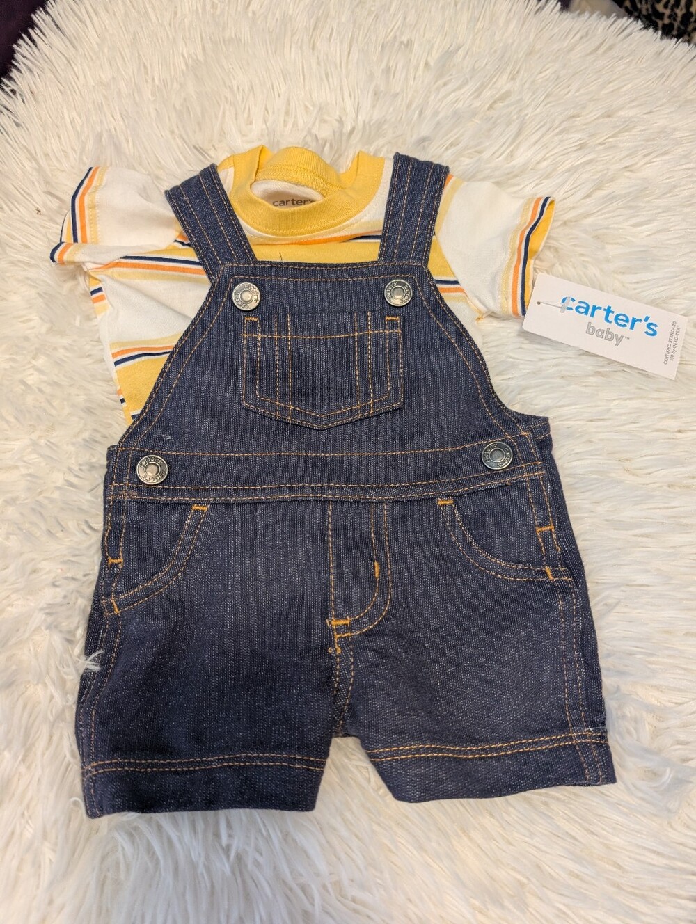 NEW Carters Baby Boy Overalls Newborn Yellow Stripe Shirt Minion